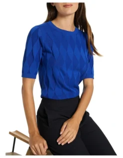 Traci Diamond Knit Tee In Blue