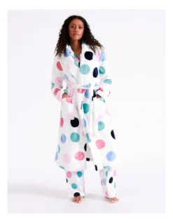 SOHO Leah Fleece Robe In Polka Dot