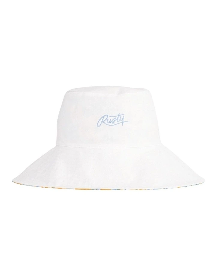 Rusty Flora Reversible Bucket Hat In White/Yellow 1 Rusty Flora Reversible Bucket Hat In White/Yellow