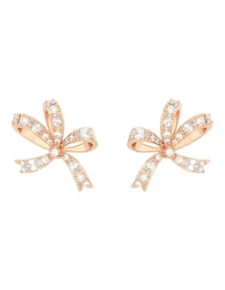 Swarovski Volta Stud Earrings Bow Small Rose Gold-Tone Plated In White