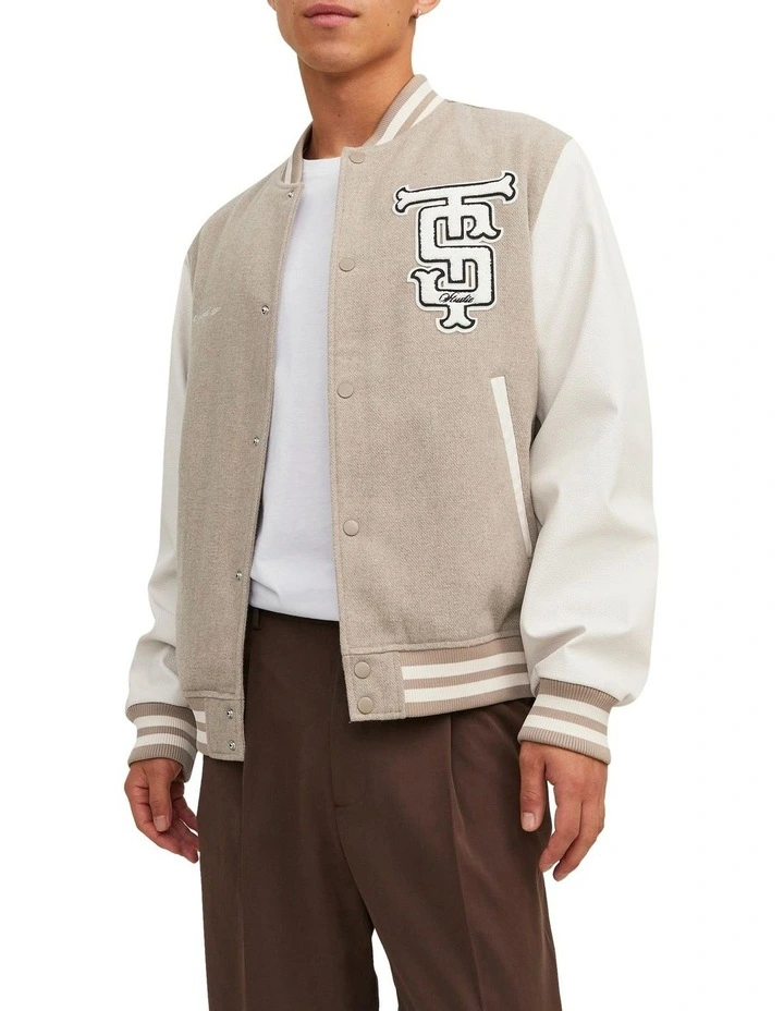 Jack & Jones College Bomber Jacket In Crockery 1 Jack & Jones College Bomber Jacket In Crockery