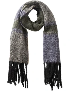 Chunky Stripe Winter Scarf In Grey
