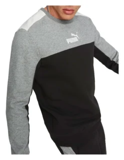 Puma Essential Block Crew Fleece In Black