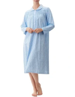 Wren Floral Flannelette Mid Length Nightie In Blue