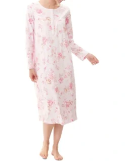 Blair Floral Interlock Mid Length Nightie In Pink