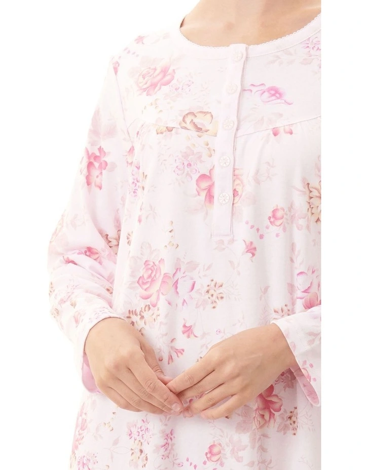 Blair Floral Interlock Mid Length Nightie In Pink 3 Blair Floral Interlock Mid Length Nightie In Pink - Image 3