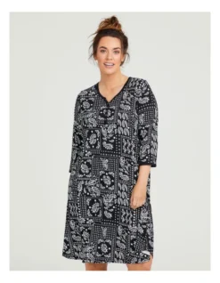 Bamboo Bandana Nightie Black/off White