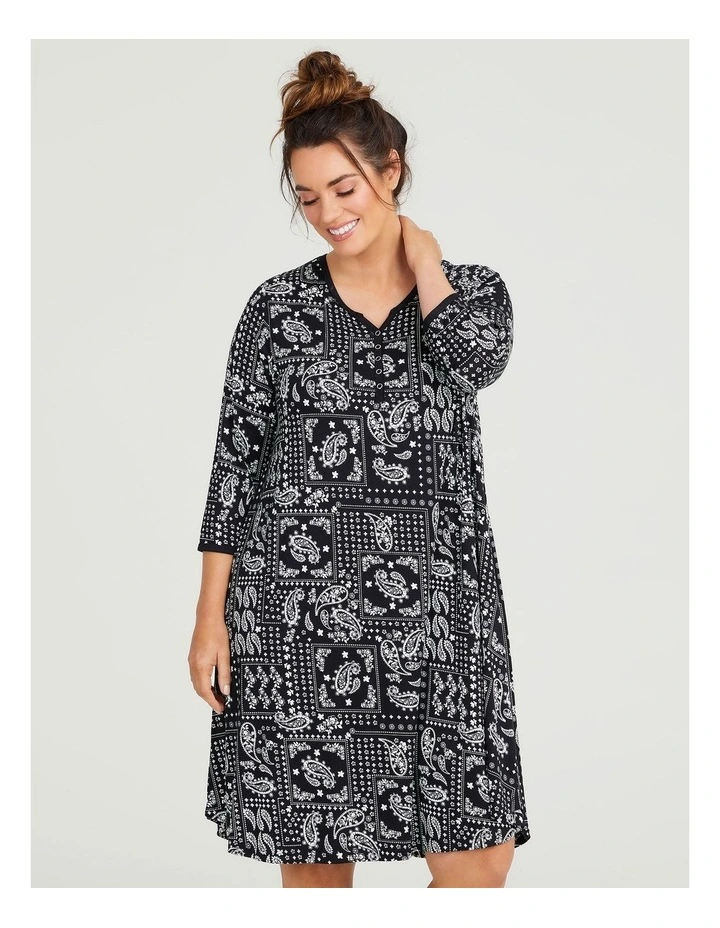 Bamboo Bandana Nightie Black/off White 3 Bamboo Bandana Nightie Black/off White - Image 3