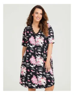 Bamboo Oriental Lace Nightie In Black Multi