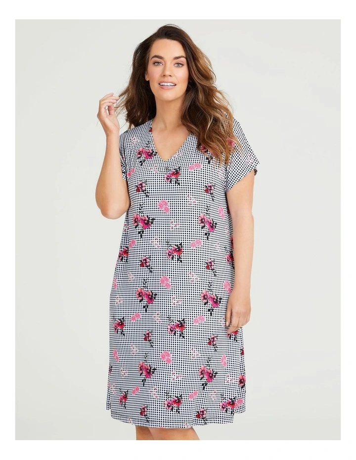 Bamboo Gingham Floral Nightie In Multi 3 Bamboo Gingham Floral Nightie In Multi - Image 3