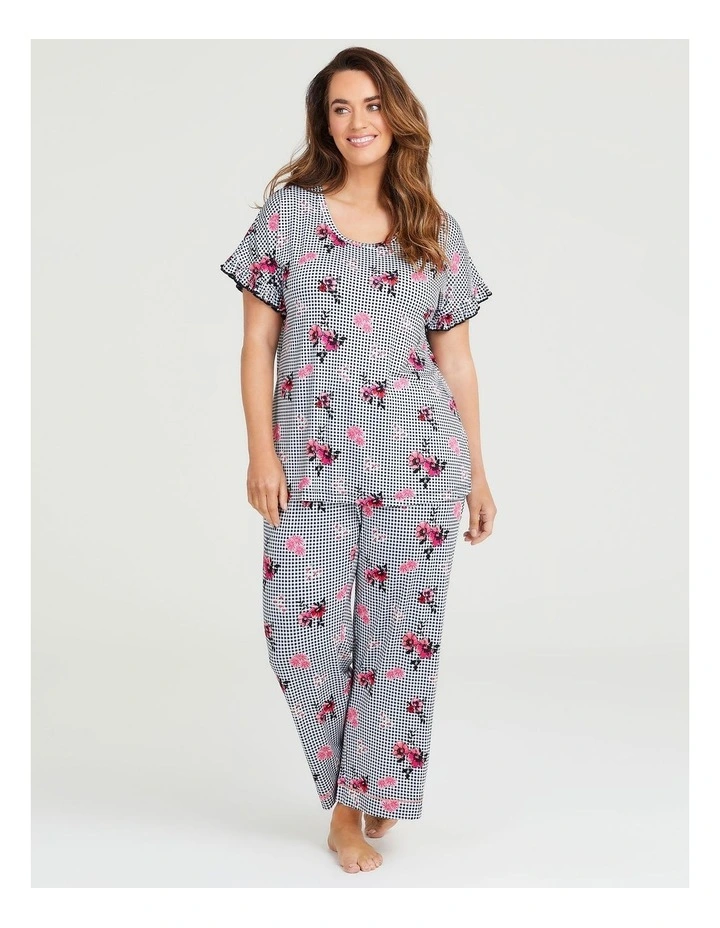 Bamboo Gingham Floral Pyjama Pant In Black Multi 3 Bamboo Gingham Floral Pyjama Pant In Black Multi - Image 3