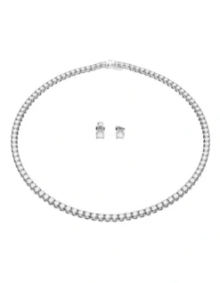 Swarovski Matrix Tennis Set Round Cut Rhodium Plated In White