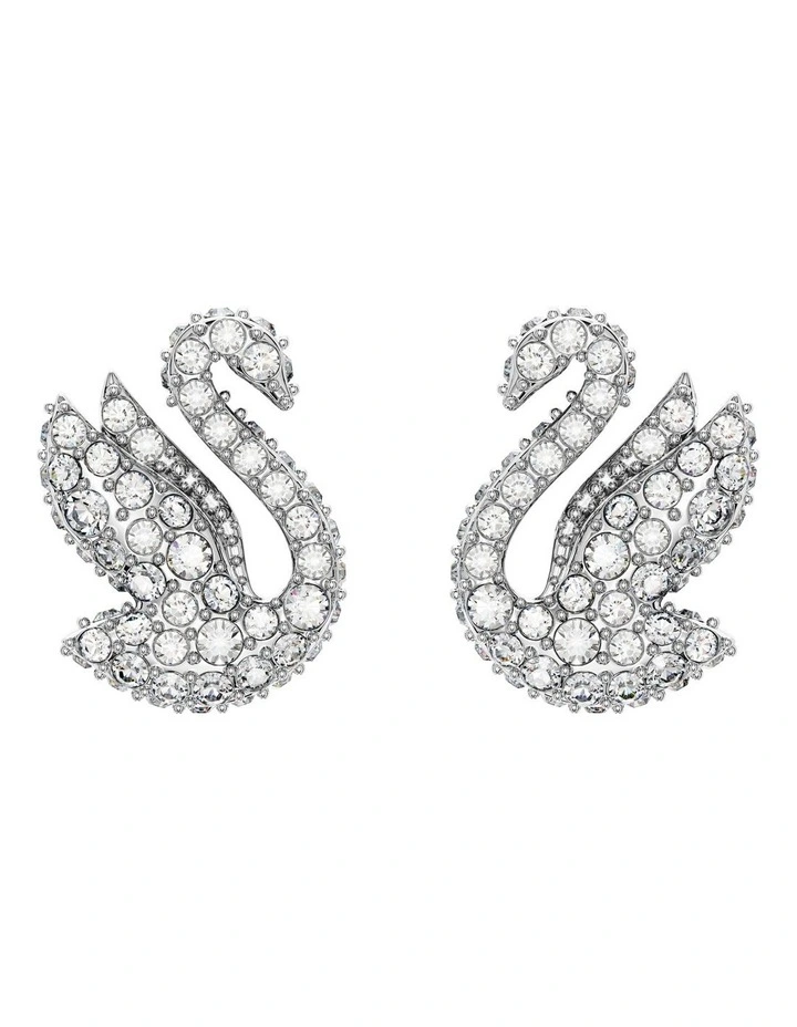 Swarovski Iconic Swan Stud Earrings Swan Rhodium Plated In White 1 Swarovski Iconic Swan Stud Earrings Swan Rhodium Plated In White