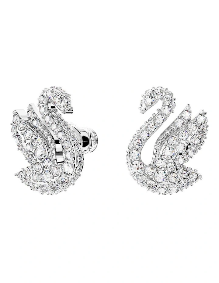 Swarovski Iconic Swan Stud Earrings Swan Rhodium Plated In White 2 Swarovski Iconic Swan Stud Earrings Swan Rhodium Plated In White - Image 2