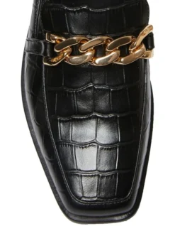 Dalton Flat Leather Loafers In Black Croc Print -Myer Clothing Shop 981173890 7 720x928