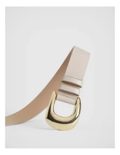 Curved Buckle Leather Belt In Raw Oat -Myer Clothing Shop 981662950 3 720x928