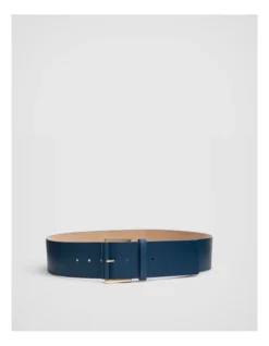 Wide Square Buckle Leather Belt In Cobalt