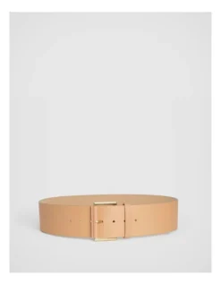 Wide Square Buckle Leather Belt In Caramel