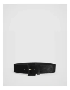 Square Buckle Velvet Belt In Black