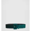 Square Buckle Velvet Belt In Teal Green