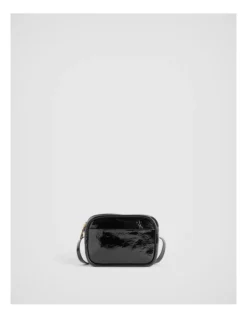 Leather Patent Camera Bag In Black Patent