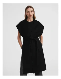Wool Blend Longline Vest In Black