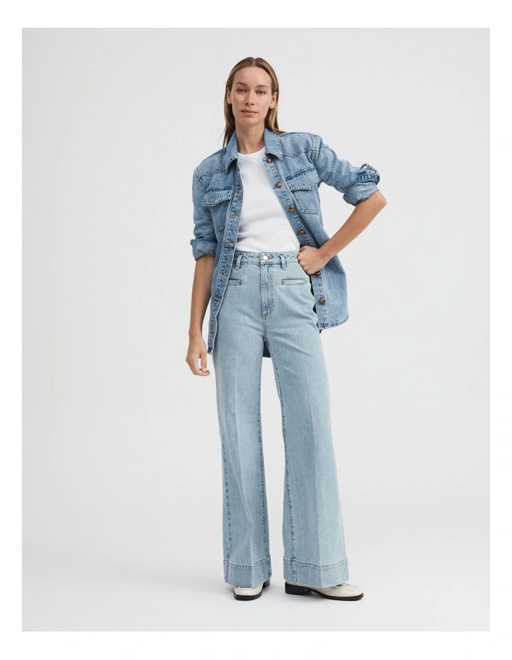 Pocket Detail Wide Leg Jean In Vintage Wash Denim 2 Pocket Detail Wide Leg Jean In Vintage Wash Denim - Image 2