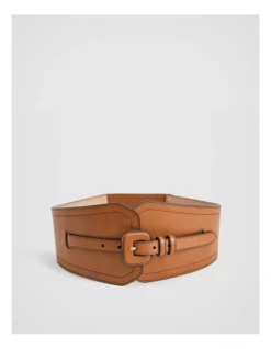 Double Belt Leather Corset In Ginger