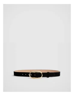 Oval Buckle Suede Belt In Black