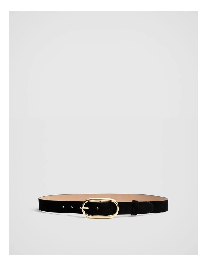 Oval Buckle Suede Belt In Black 1 Oval Buckle Suede Belt In Black
