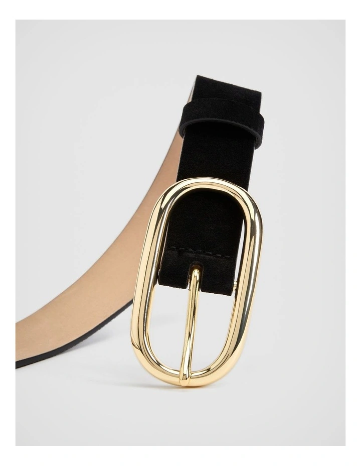 Oval Buckle Suede Belt In Black 3 Oval Buckle Suede Belt In Black - Image 3