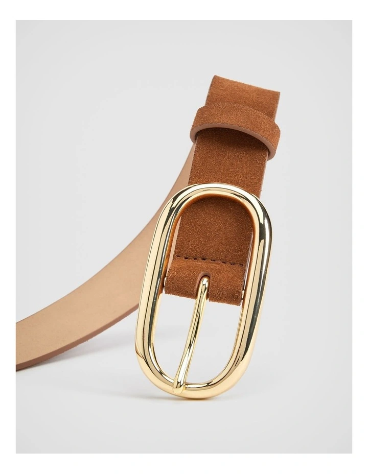 Oval Buckle Suede Belt In Ginger 3 Oval Buckle Suede Belt In Ginger - Image 3