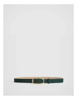 Oval Buckle Suede Belt In Teal Green