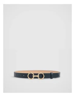 Snaffle Leather Belt In Navy