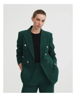 Classic Double Breasted Blazer In Petrol Green