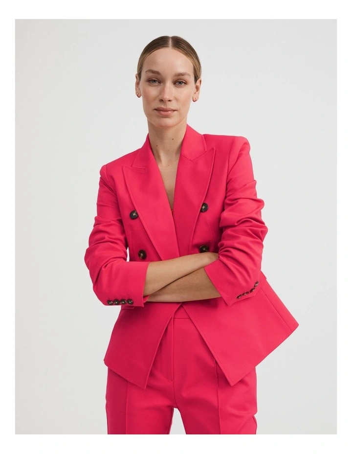 Cotton Blend Double-breasted Blazer In Papaya 1 Cotton Blend Double-breasted Blazer In Papaya