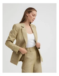 French Linen Seam Detail Single-breasted Blazer In Chartreuse