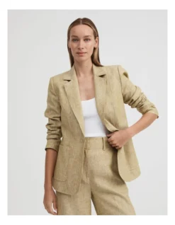 French Linen Seam Detail Single-breasted Blazer In Chartreuse -Myer Clothing Shop 981884440 4 720x928
