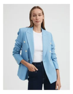 Acetate Blend Double-breasted Blazer In Dusty Blue -Myer Clothing Shop 981885970 3 1 720x928