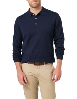 Basic Long Sleeve Knit Polo In Navy