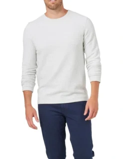 Waffle Knit Long Sleeve Tee In Light Grey Marle