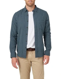 Jonas Long Sleeve Double Faced Check Shirt In Olive/Navy