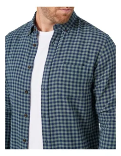 Jonas Long Sleeve Double Faced Check Shirt In Olive/Navy -Myer Clothing Shop 982705510 4 720x928
