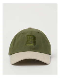 Embroidered Cap With Micro Suede Brim In Olive
