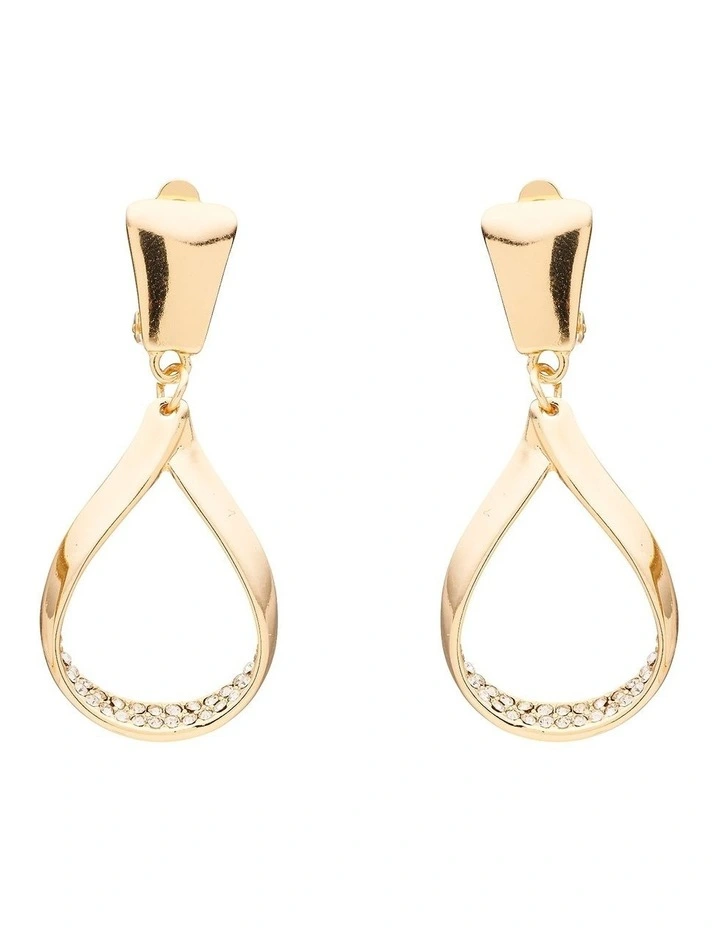 Crystal Inset Teardop Clip On Earrings In Gold 1 Crystal Inset Teardop Clip On Earrings In Gold