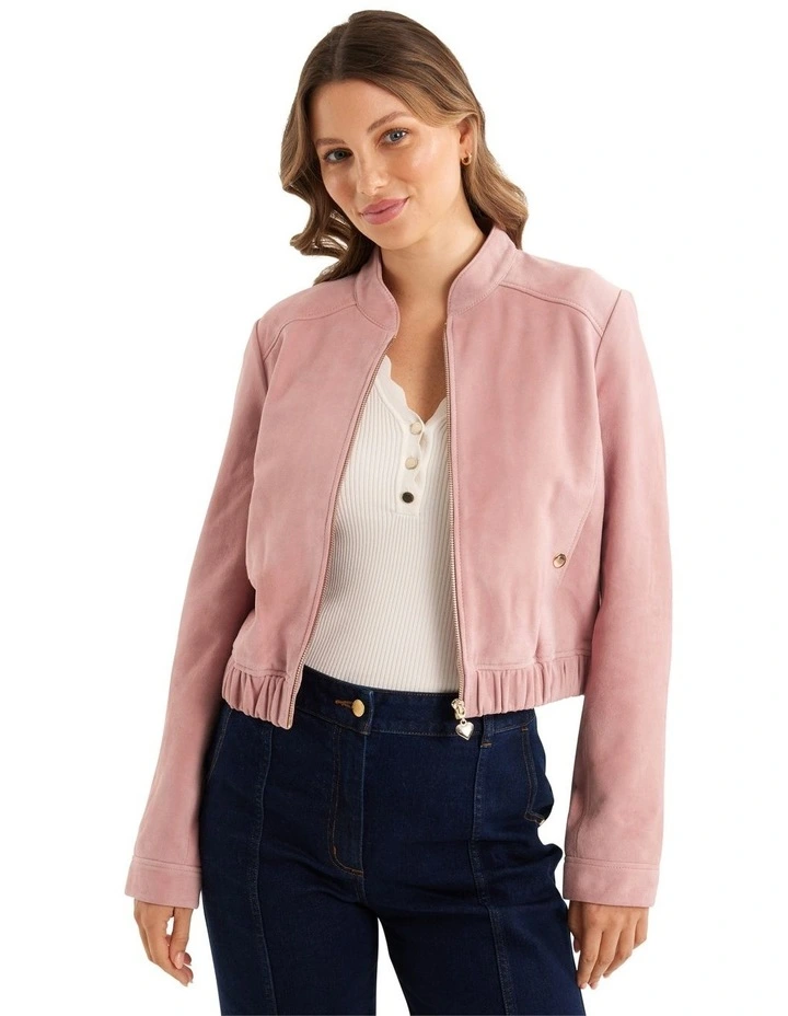 Minnie Suede Bomber Jacket In Pink 2 Minnie Suede Bomber Jacket In Pink - Image 2