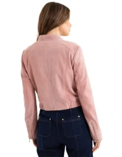 Minnie Suede Bomber Jacket In Pink 7 Minnie Suede Bomber Jacket In Pink -Myer Clothing Shop 983684350 4 720x928