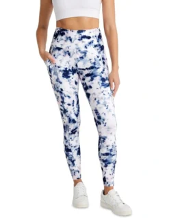 Full Length Pocket Tights In White/Blue