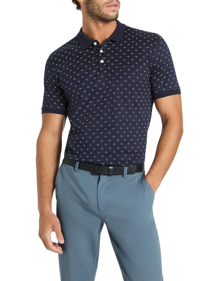 Sato Mercerised Geo Polo In Navy 1 Sato Mercerised Geo Polo In Navy