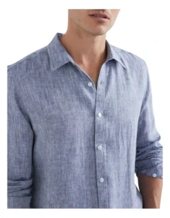 French Connection Linen Classic Fit Shirt In Blue -Myer Clothing Shop 984875230 984874150 4 720x928